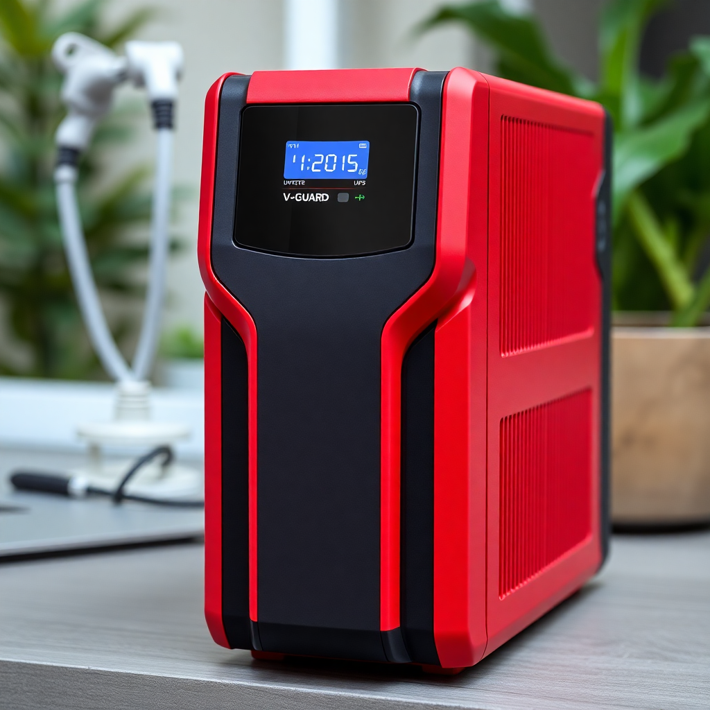 V-Guard inverter UPS, red and black design, digital display, home power backup