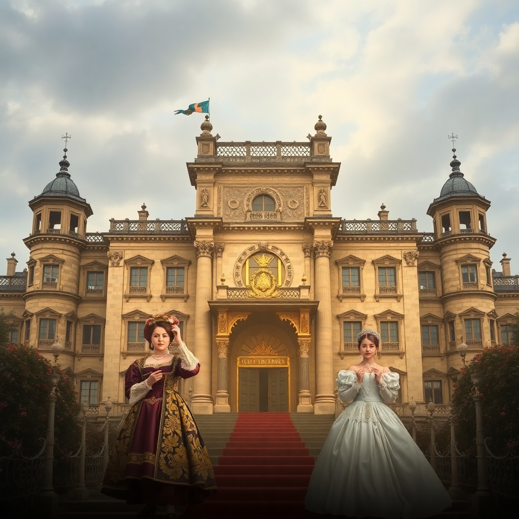 historical drama movie poster, old palace, royal costumes