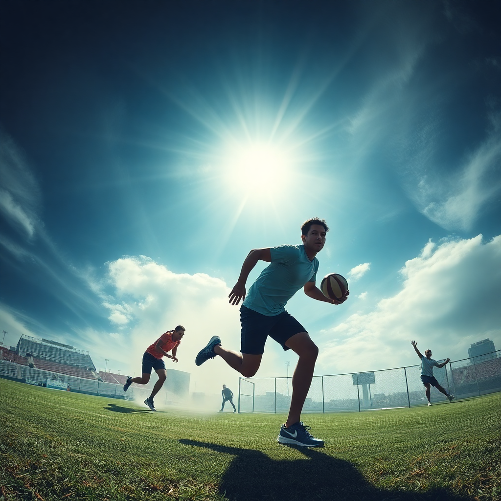 Inspiring athletic training montage with multiple sports, cinematic wide angle photography