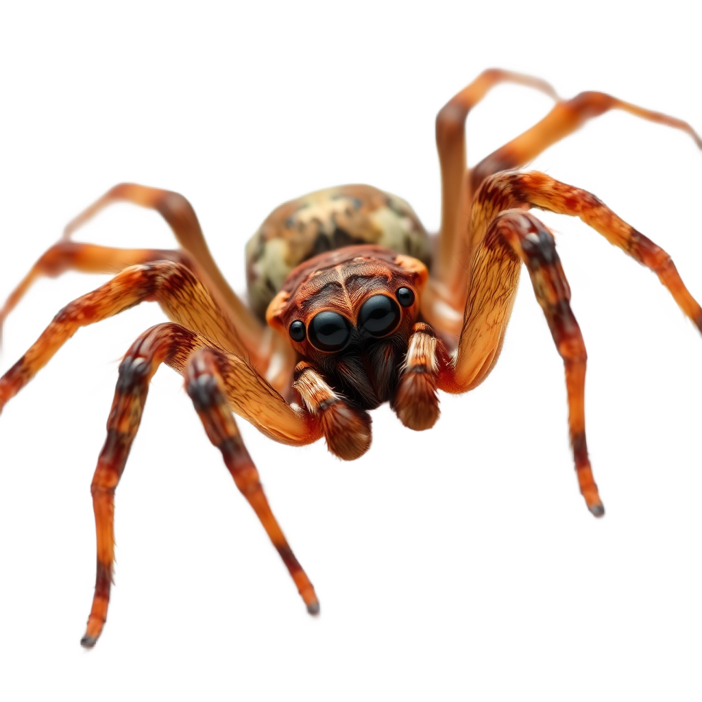 common house spider brown color on white background, extreme macro photography