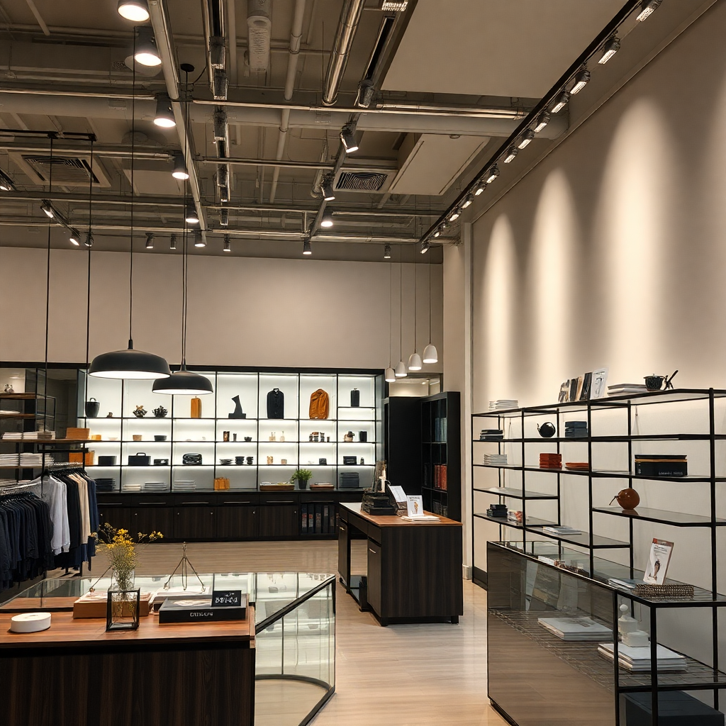 retail store interior with modern fixtures and professional lighting design