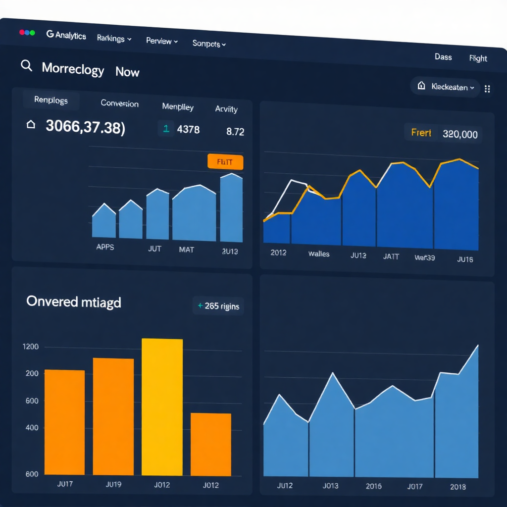 analytics dashboard showing google rankings and conversion metrics with upward trending graphs