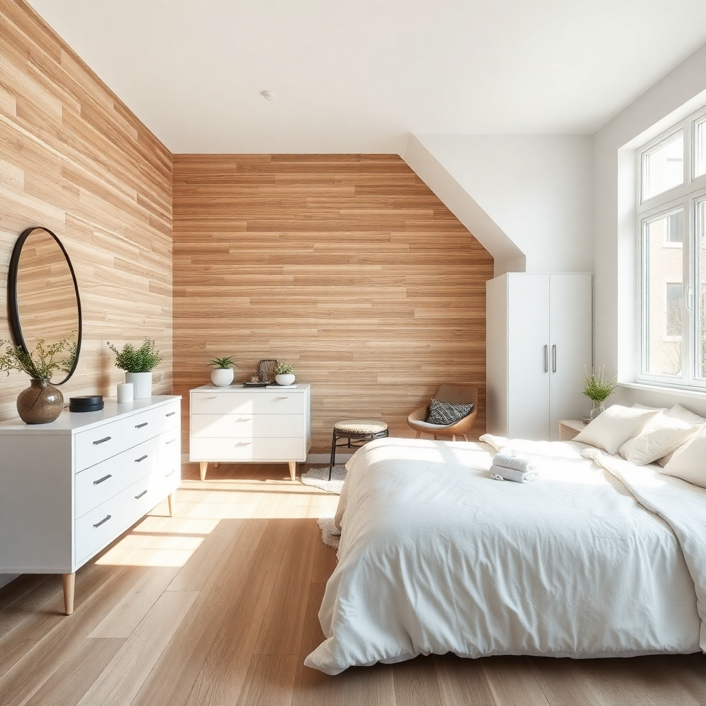 bedroom with wood tiles