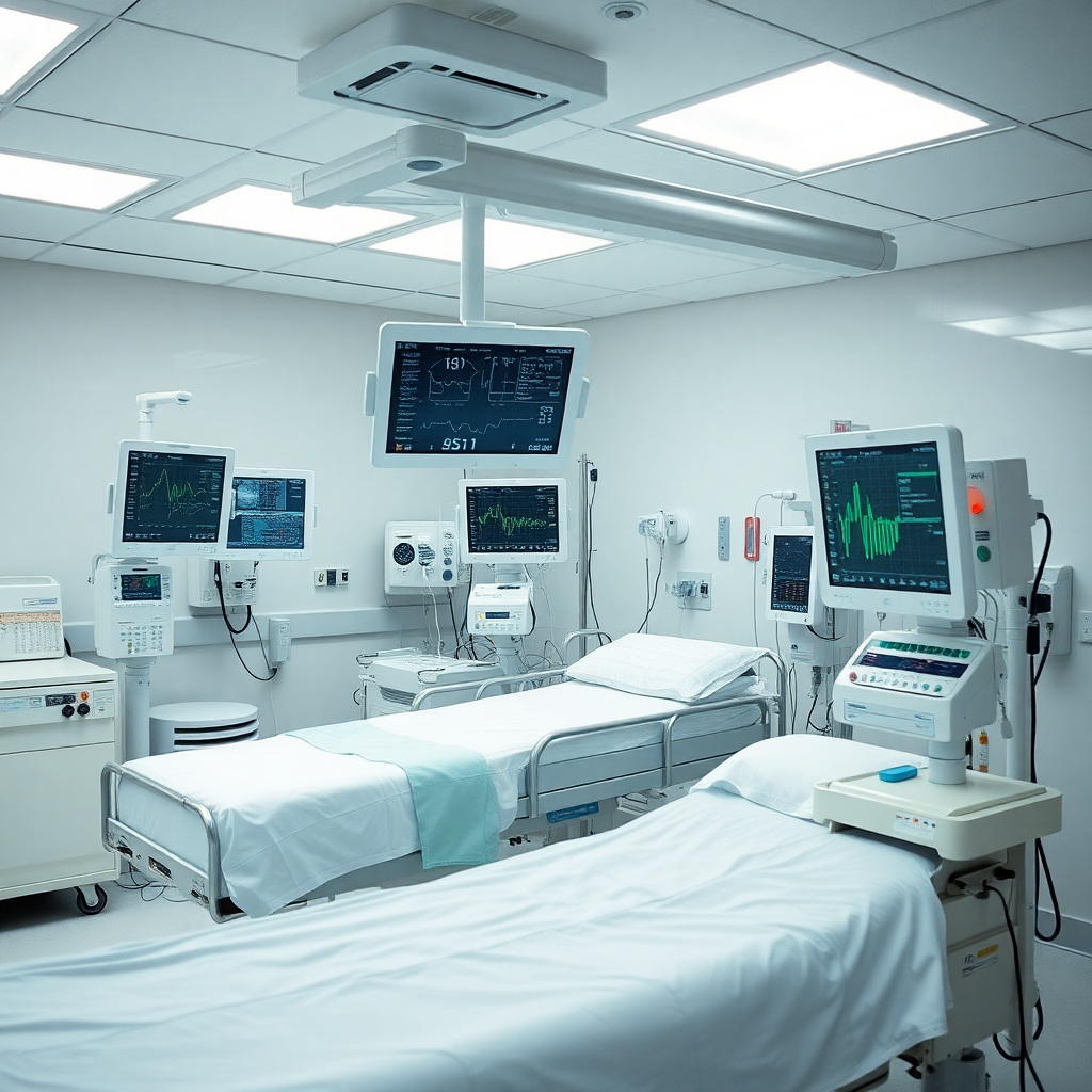 hospital ICU intensive care unit with monitoring equipment