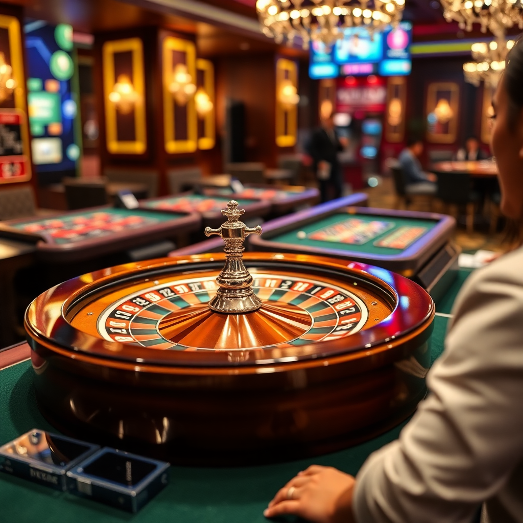 live casino roulette wheel spinning with dealer
