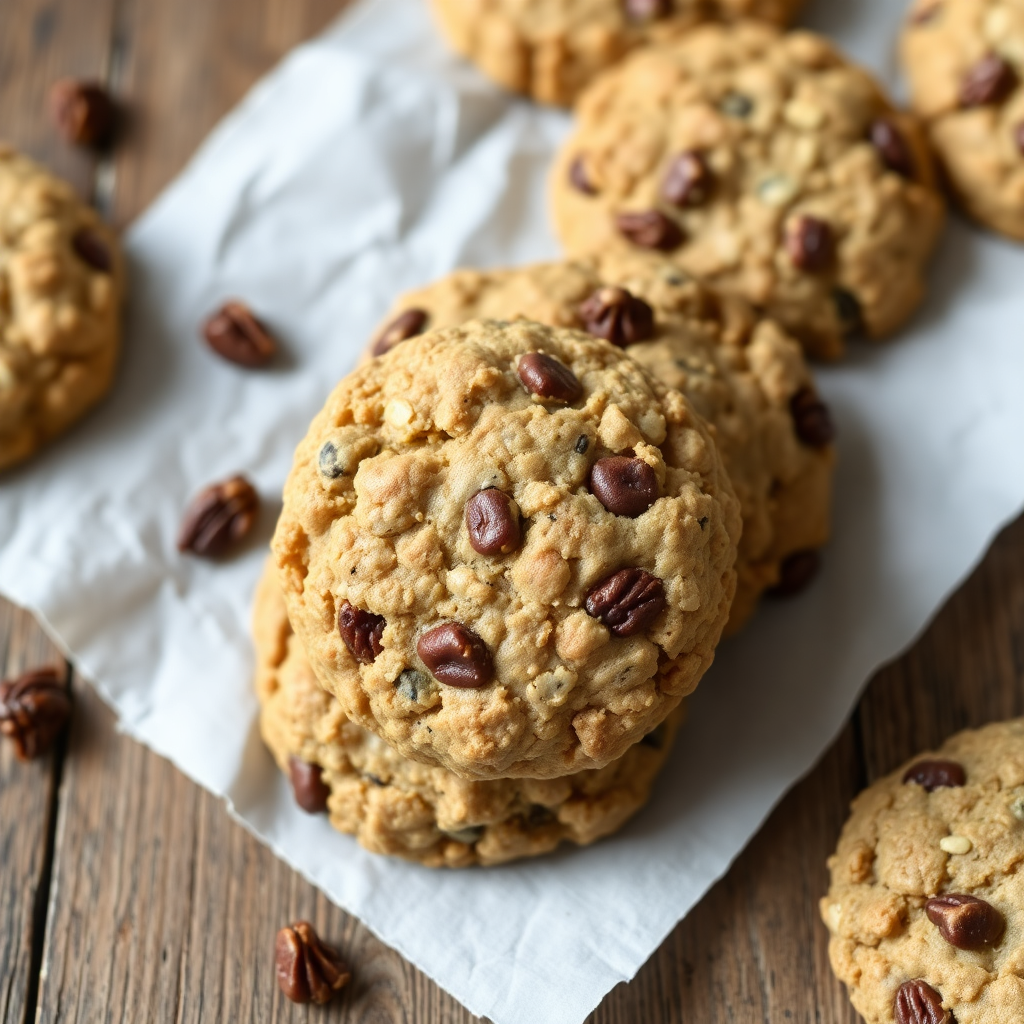 vegan and gluten free oatmeal raisin cookies on rustic background