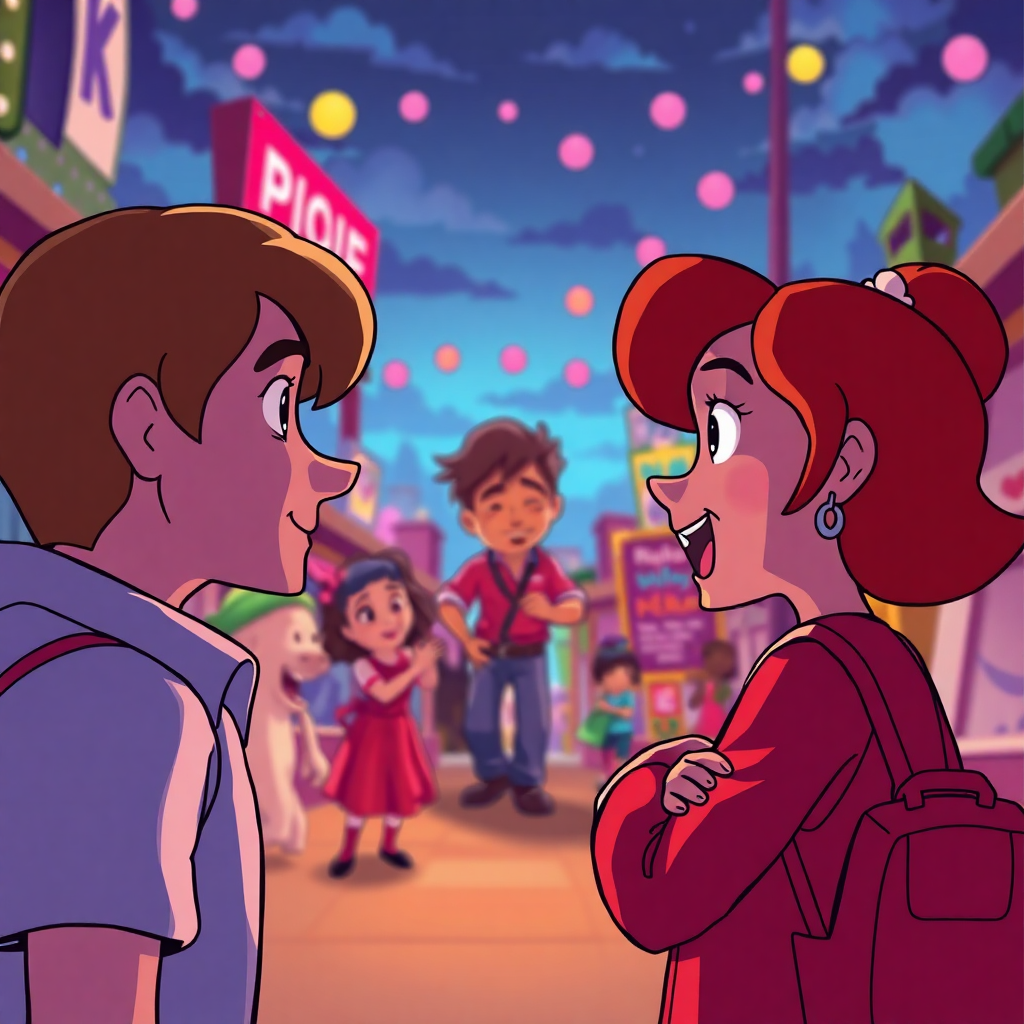 animated movie scene still, vibrant colors