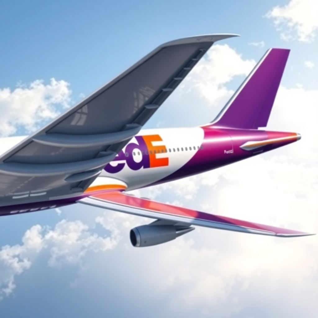 Boeing 777 cargo aircraft FedEx livery purple orange detailed realistic