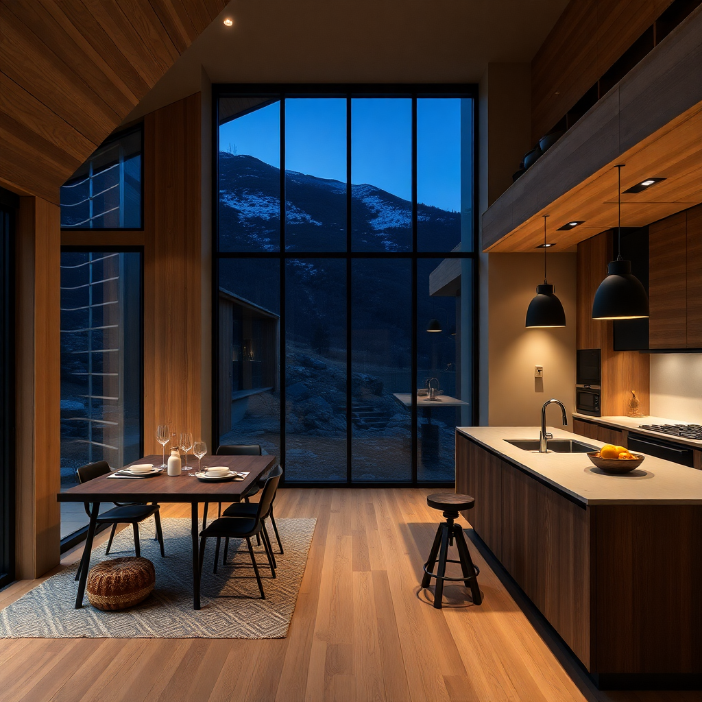 luxury family life Escaldes-Engordany mountain residence warm interior modern kitchen living space alpine lifestyle editorial photography dark moody Andorra residential