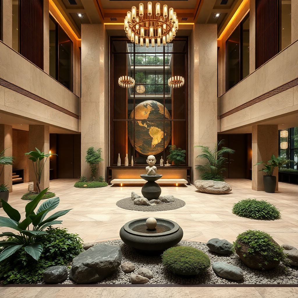 luxury hotel lobby zen garden aesthetic