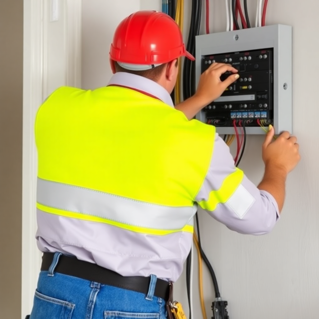electrician installing electrical panel and wiring