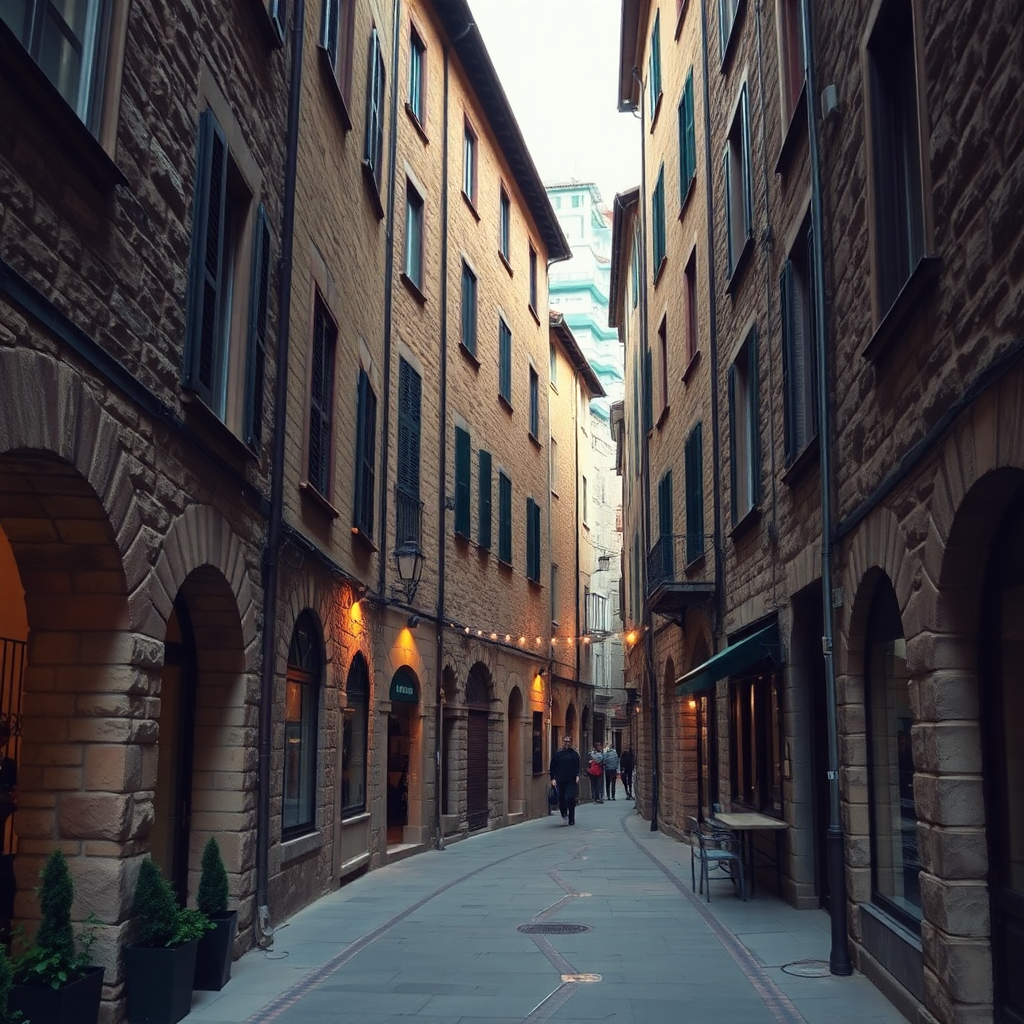 Barri Antic old quarter Andorra la Vella historic stone architecture narrow streets warm light editorial photography