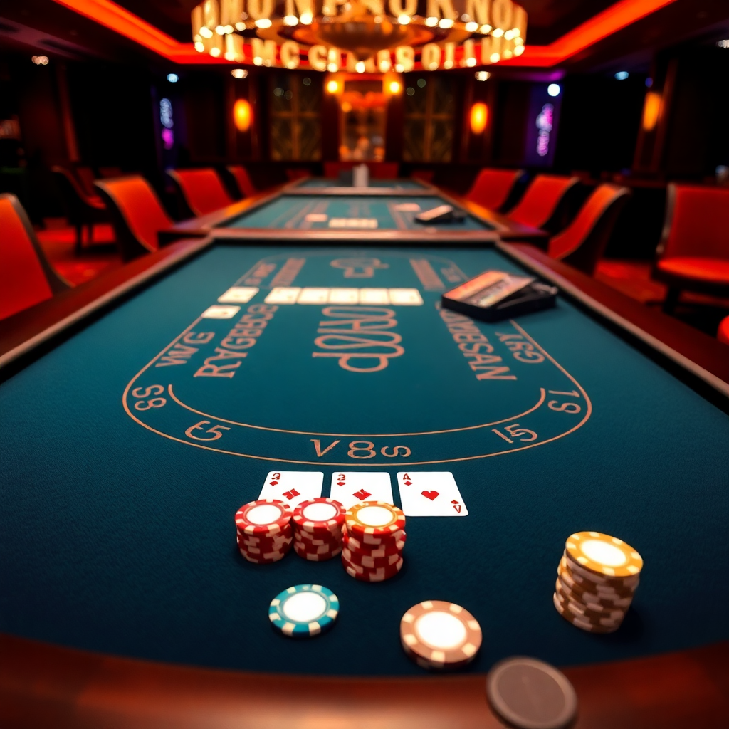 professional blackjack table with cards and chips live casino setting