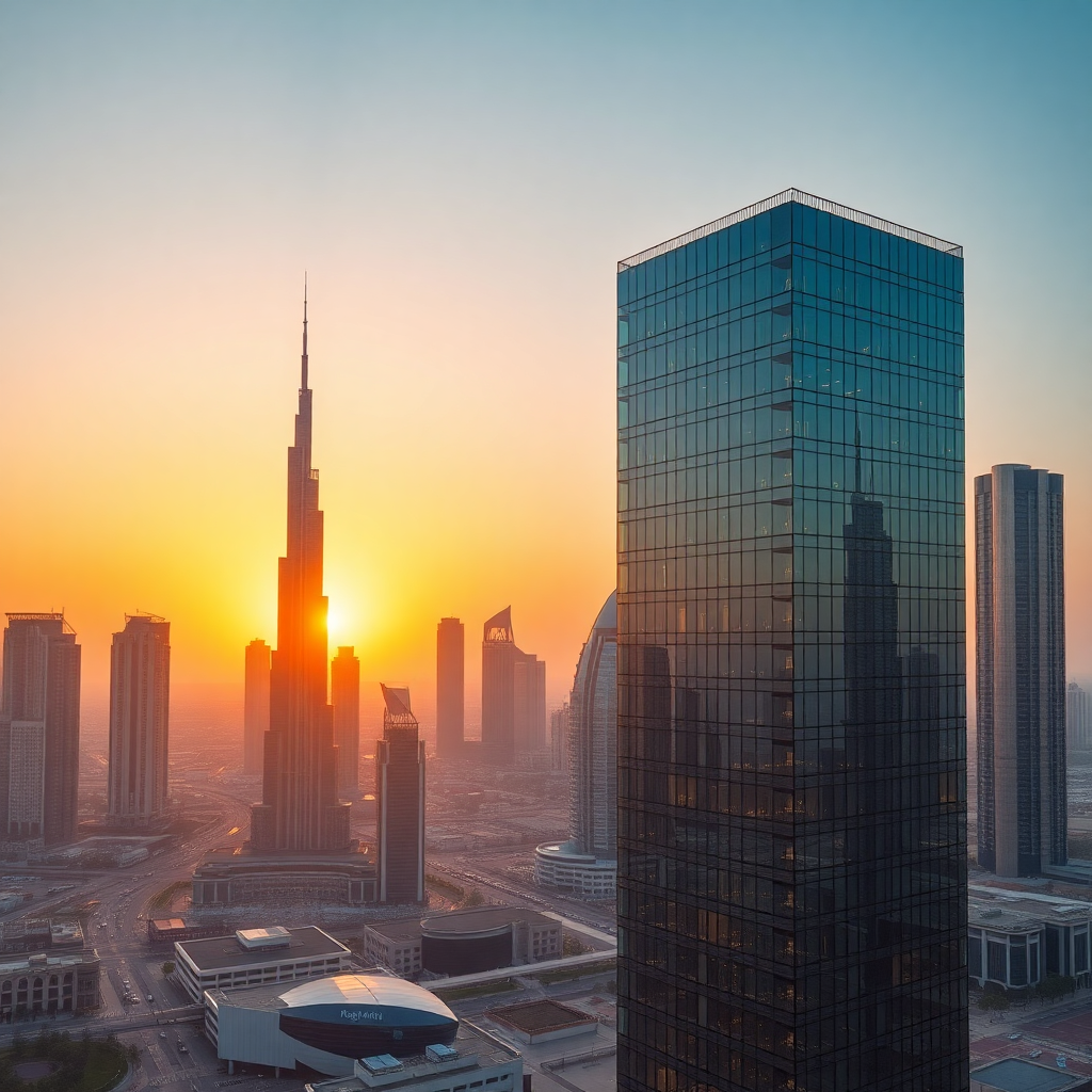 Modern luxury office building Dubai skyline