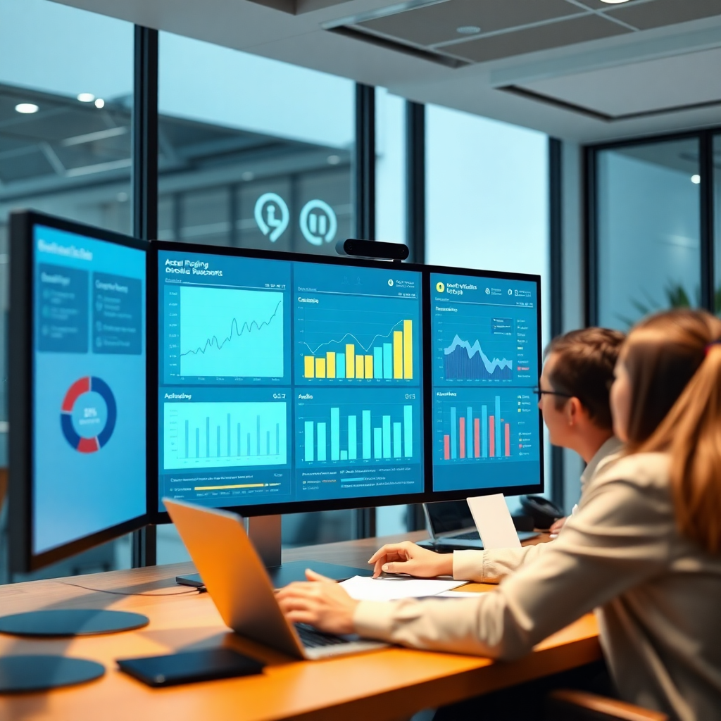 business team analyzing call analytics dashboard