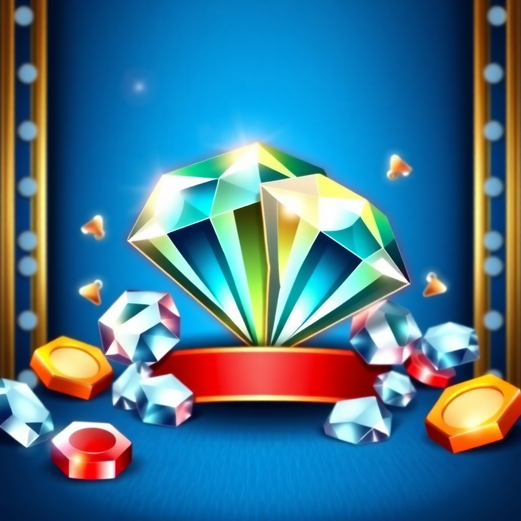 casino slot game icon double diamond, shiny diamonds, blue luxury background