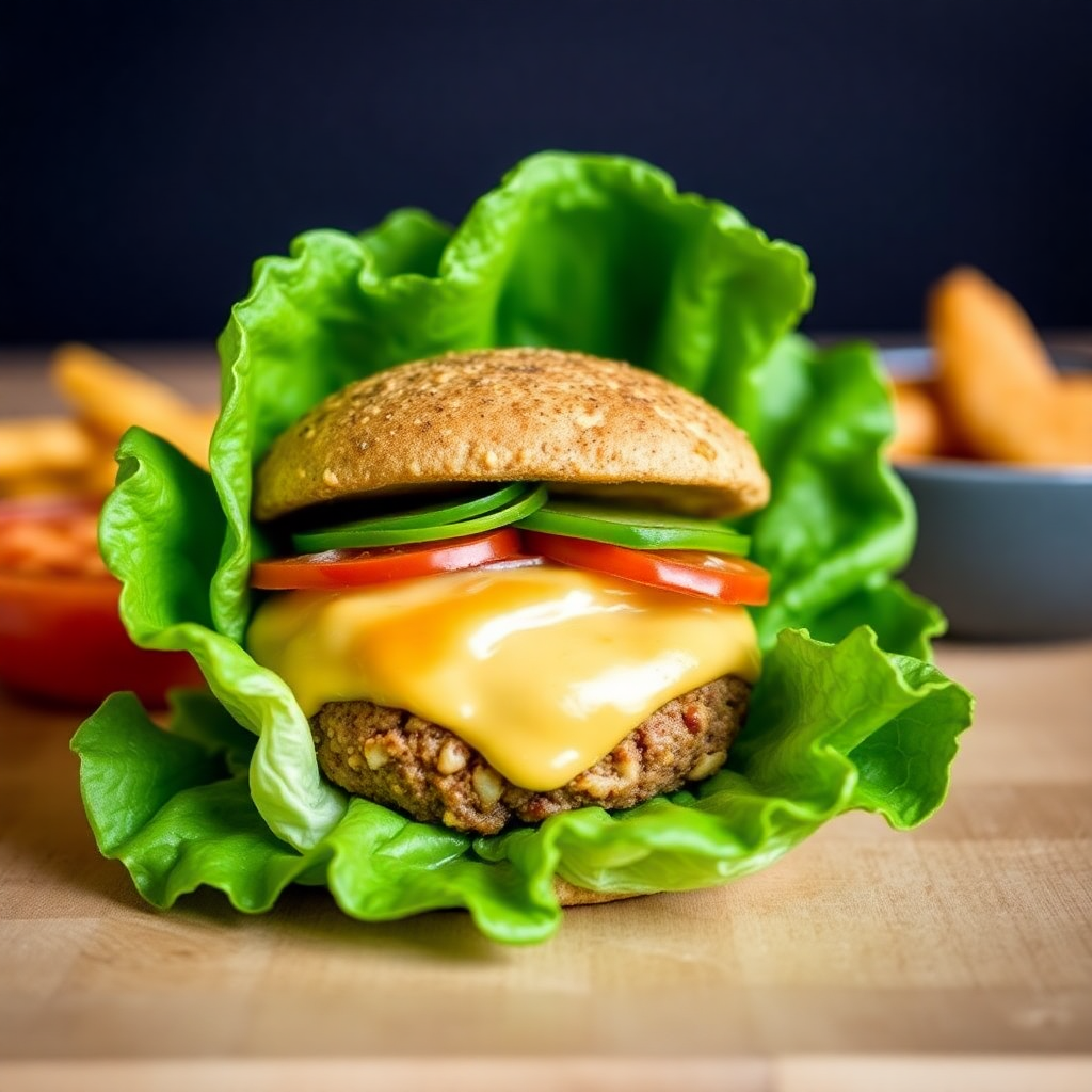 Bunless burger wrapped in lettuce, healthy keto option