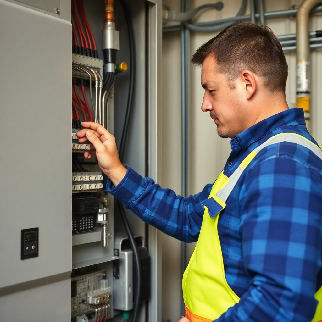 technician servicing electrical equipment, professional maintenance service
