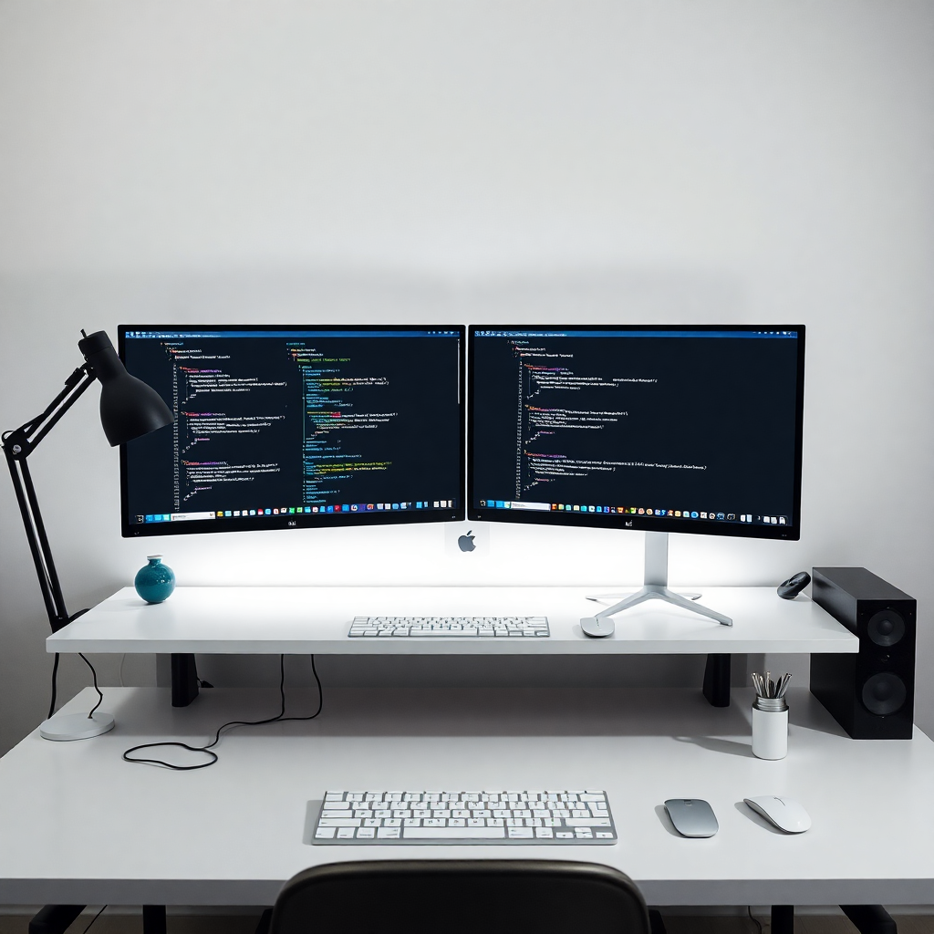 Espacio de trabajo minimalista con acentos metálicos