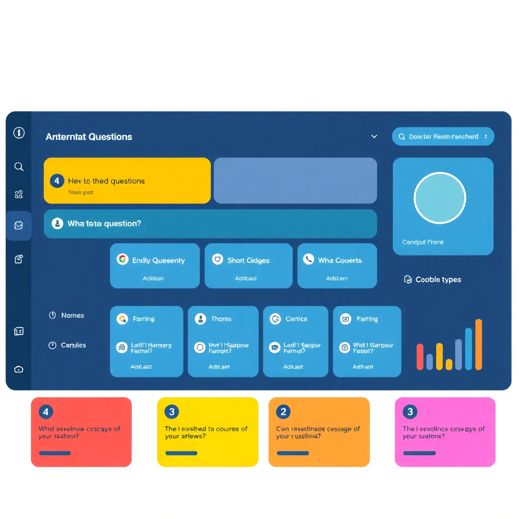 AI generating educational questions interface, various question types displayed, colorful dashboard