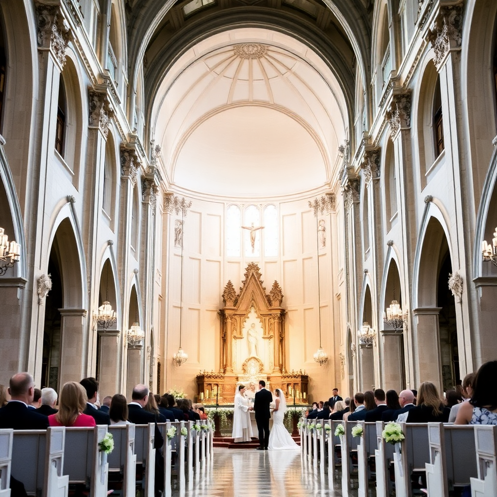 elegant wedding ceremony indoor cathedral church architectural photography
