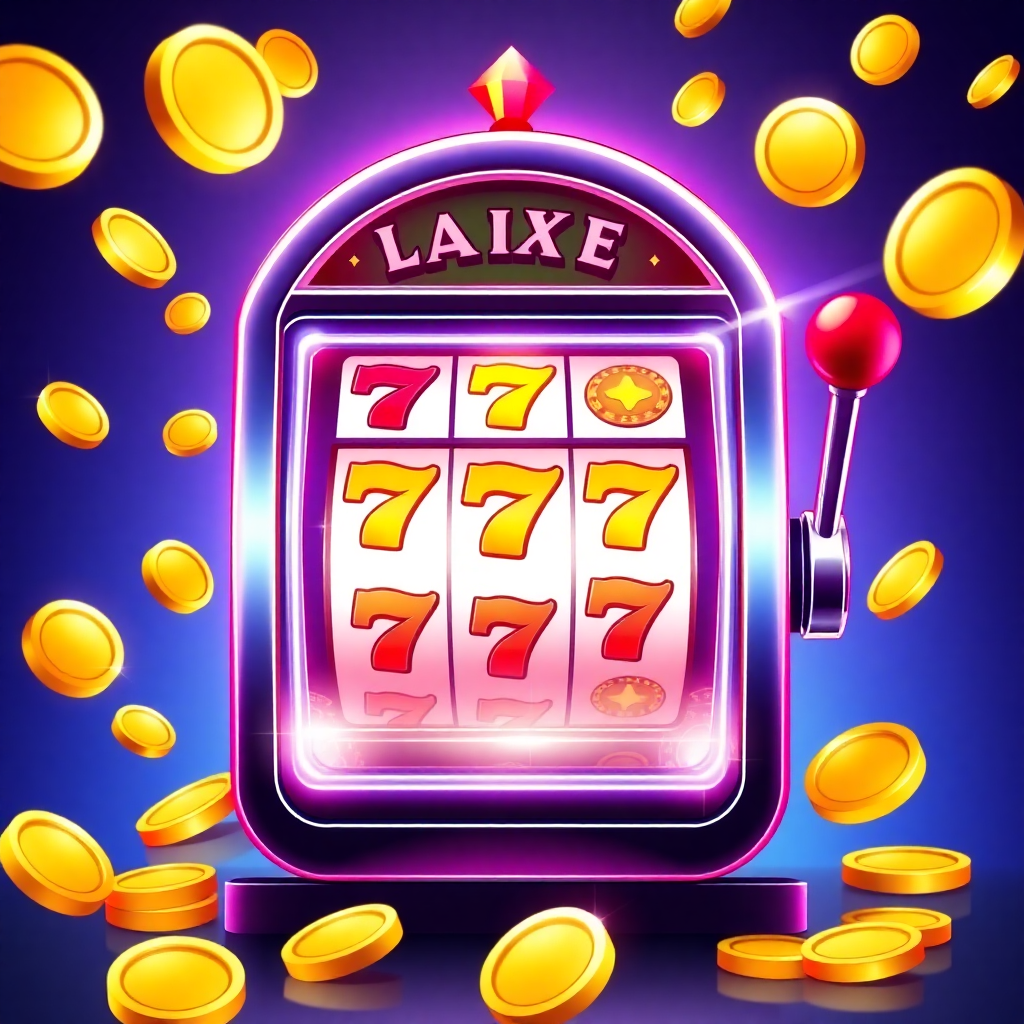 slot machine with gold coins and jackpot symbols, bright and vibrant