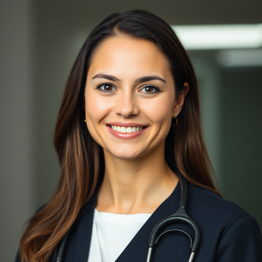 portrait of a professional female doctor smiling confident looking at camera