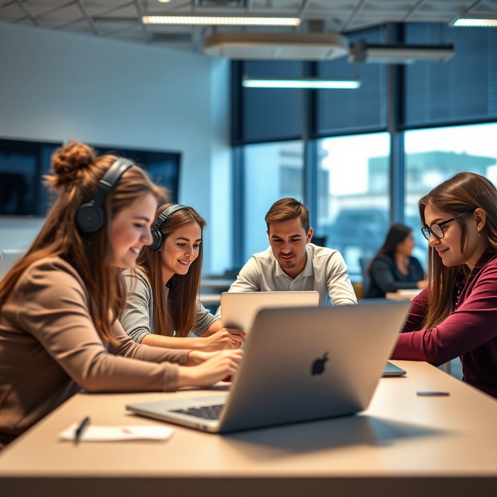 Students collaborating in a modern classroom
