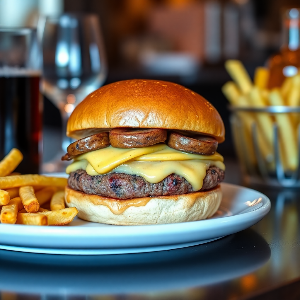 Double patty mushroom swiss burger gourmet