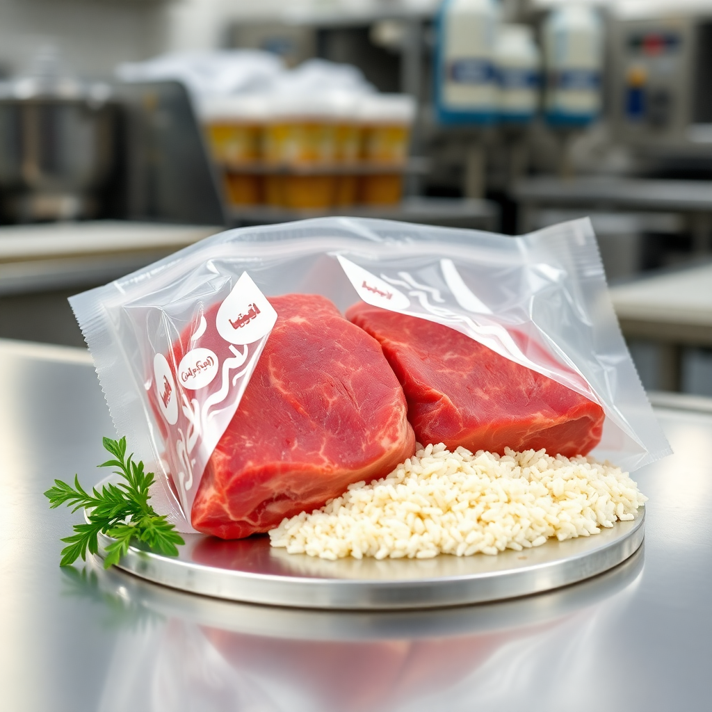 premium export grade halal meat packaging with vacuum sealed beef cuts and basmati rice grains