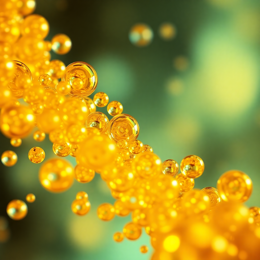 microscopic view of golden bubbles in scientific research