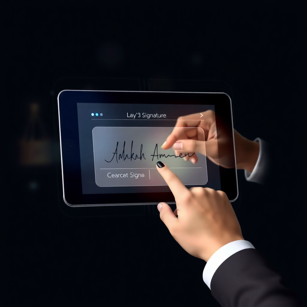 digital signature interface, electronic contract signing, secure authentication system, professional legal tech design