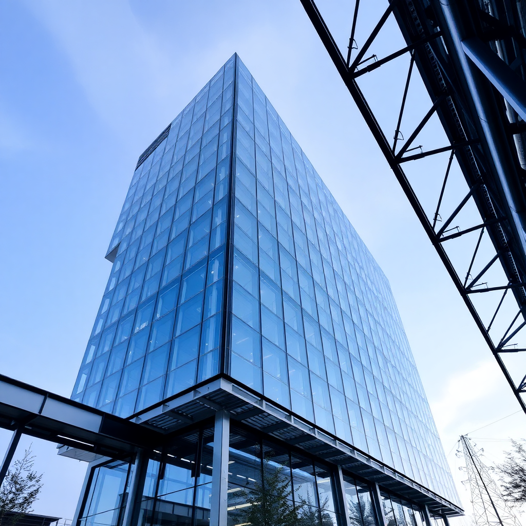 modern office building with glass curtain wall and steel structure