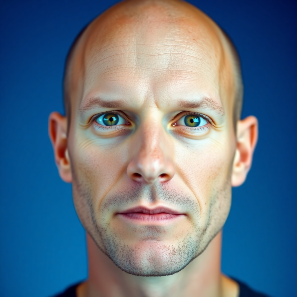 Headshot of Tim Ferriss, a man with a shaved head against a bright blue studio background.