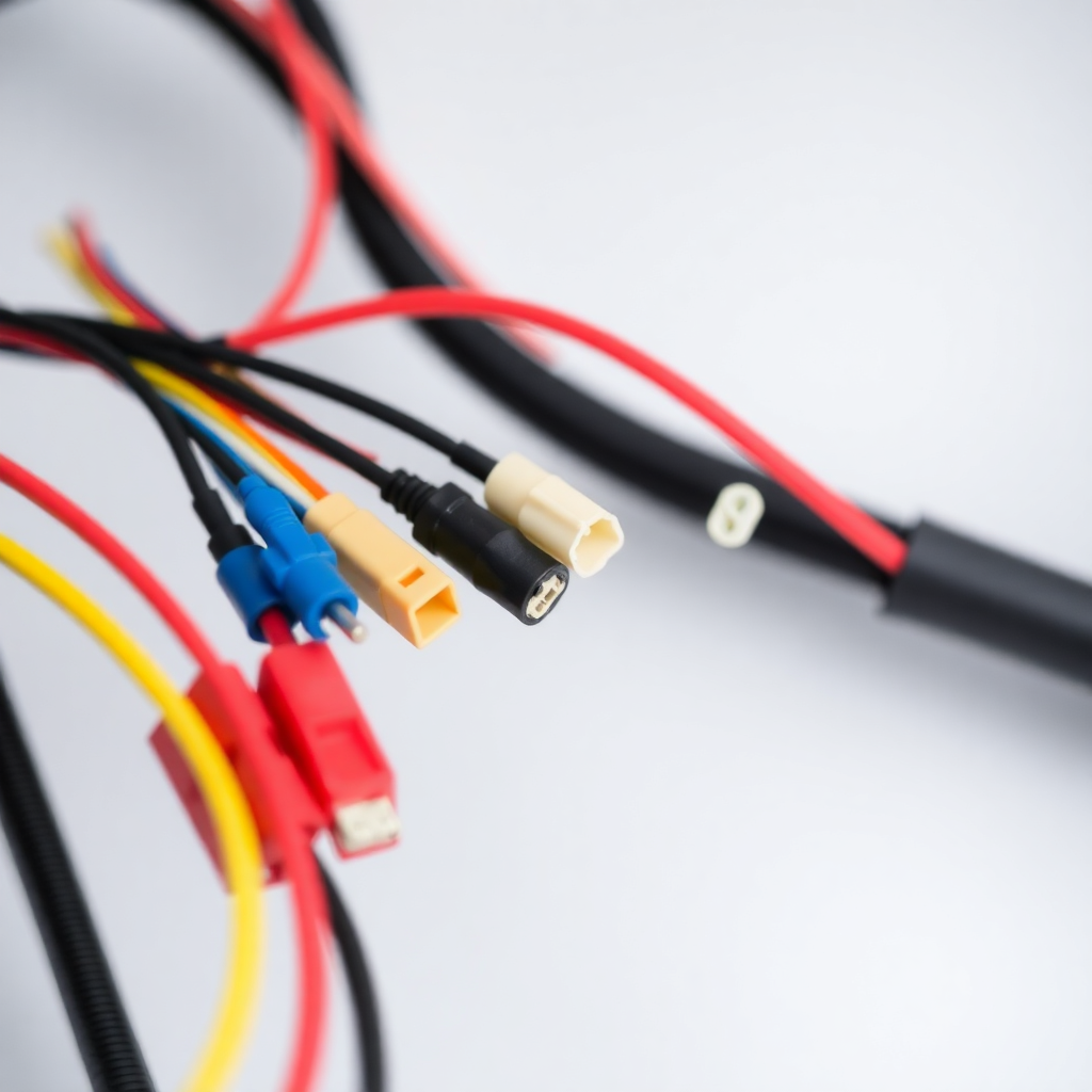 precision wiring harness with multiple colored wires and professional connectors