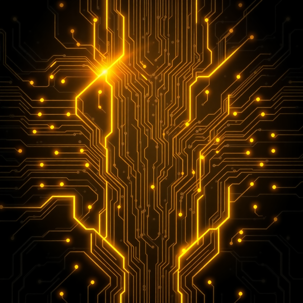 abstract tech pattern background, circuit board design, neon yellow highlights, dark futuristic texture