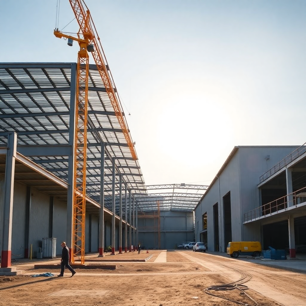 warehouse construction, industrial building construction, large scale construction