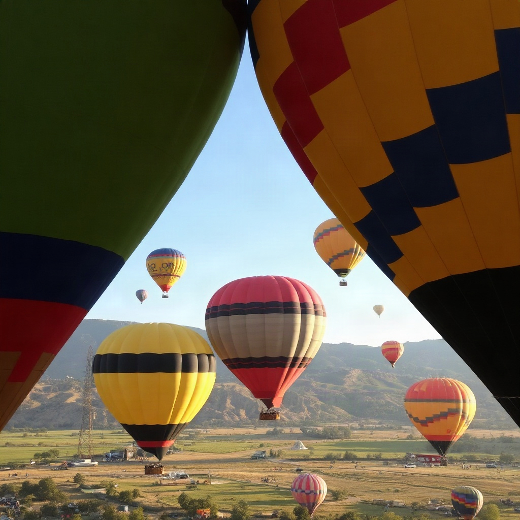 vibrant hot air balloon festival over a scenic valley
