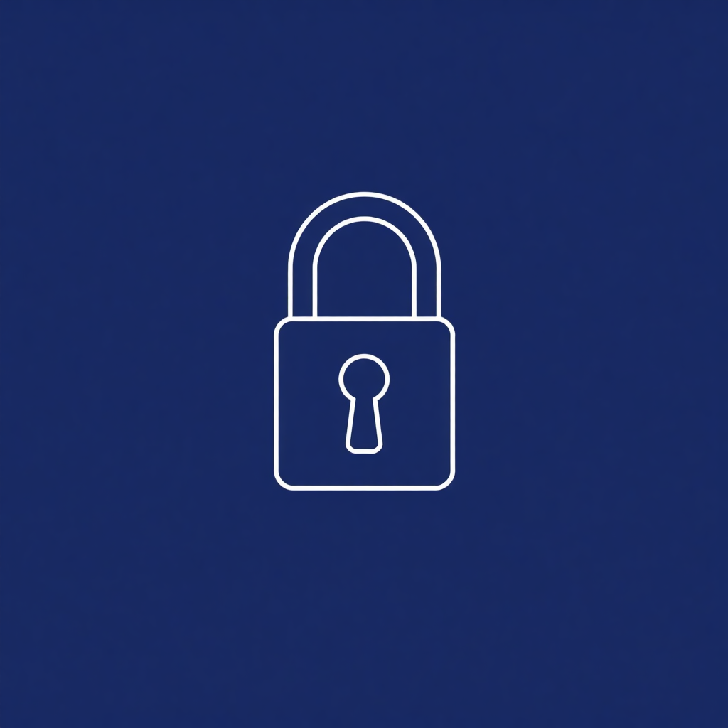 minimal flat icon of a secure lock ssl shield badge, white line art