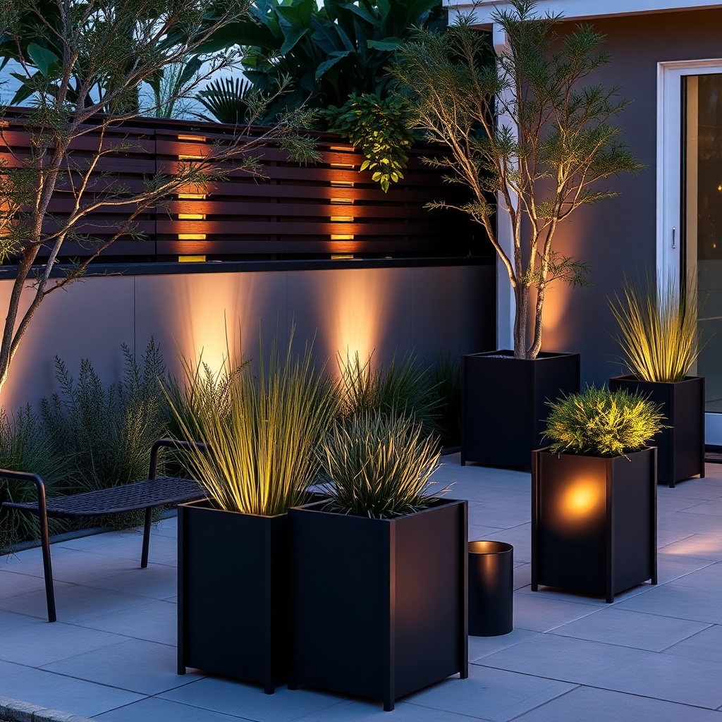 premium outdoor metal garden furniture, steel planters and accessories, modern minimalist outdoor se