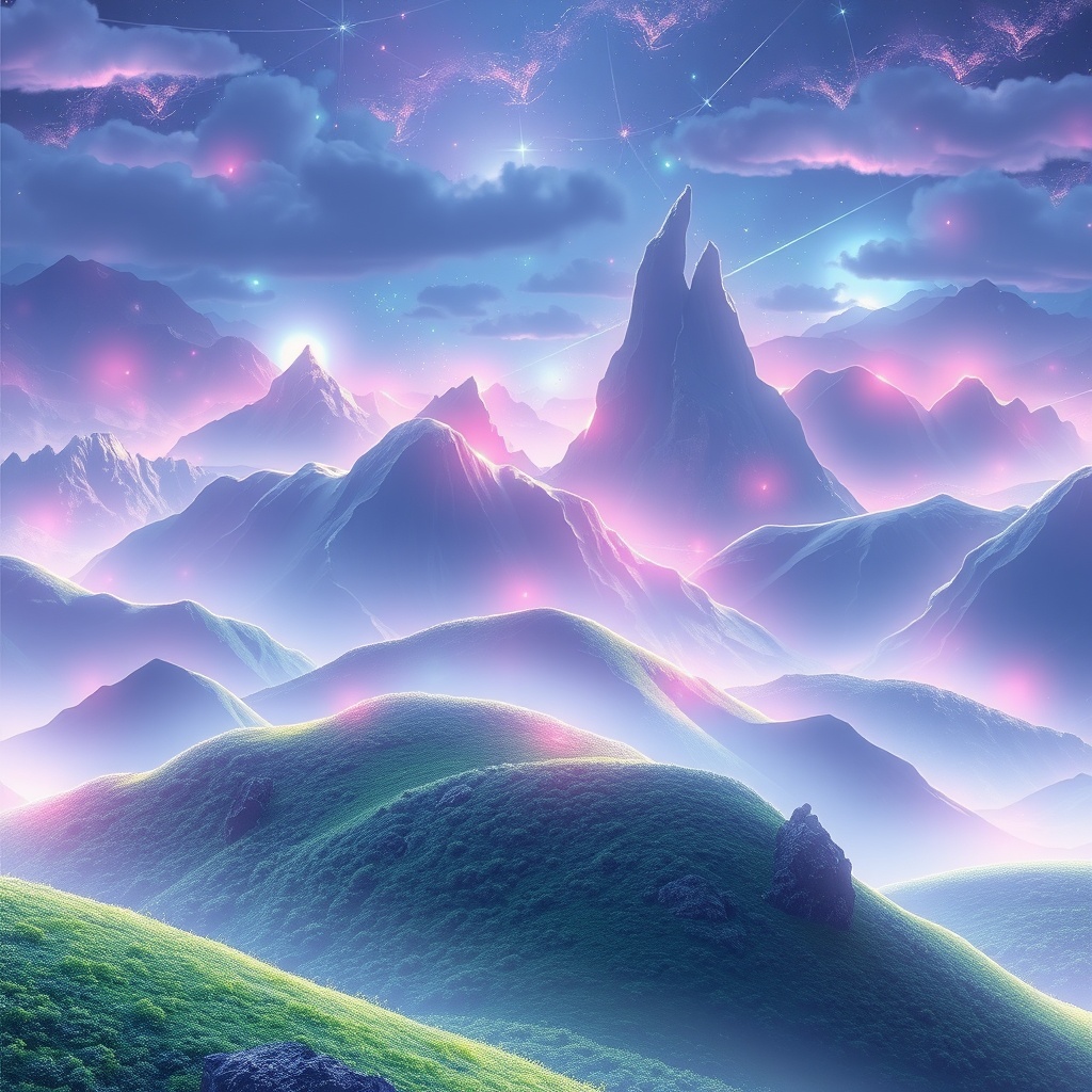 vibrant digital art landscape, ethereal lighting, high-end design aesthetic