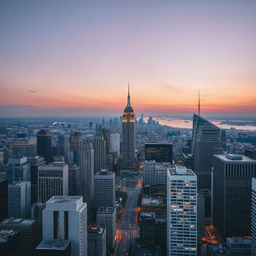aerial view of a modern city at dusk