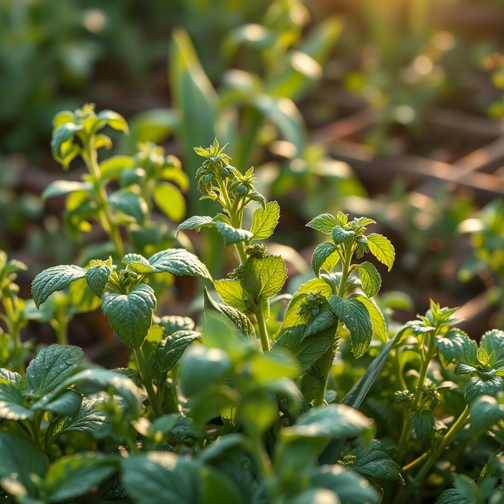 organic botanical garden with fresh herbs, soft morning dew,
sustainable farming aesthetic, natural 