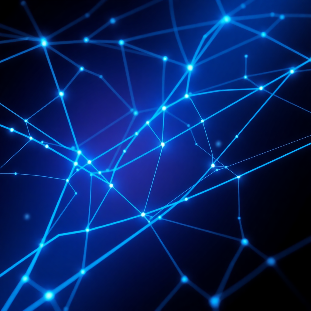 abstract blue digital network grid lines, dark atmospheric background, technology concept