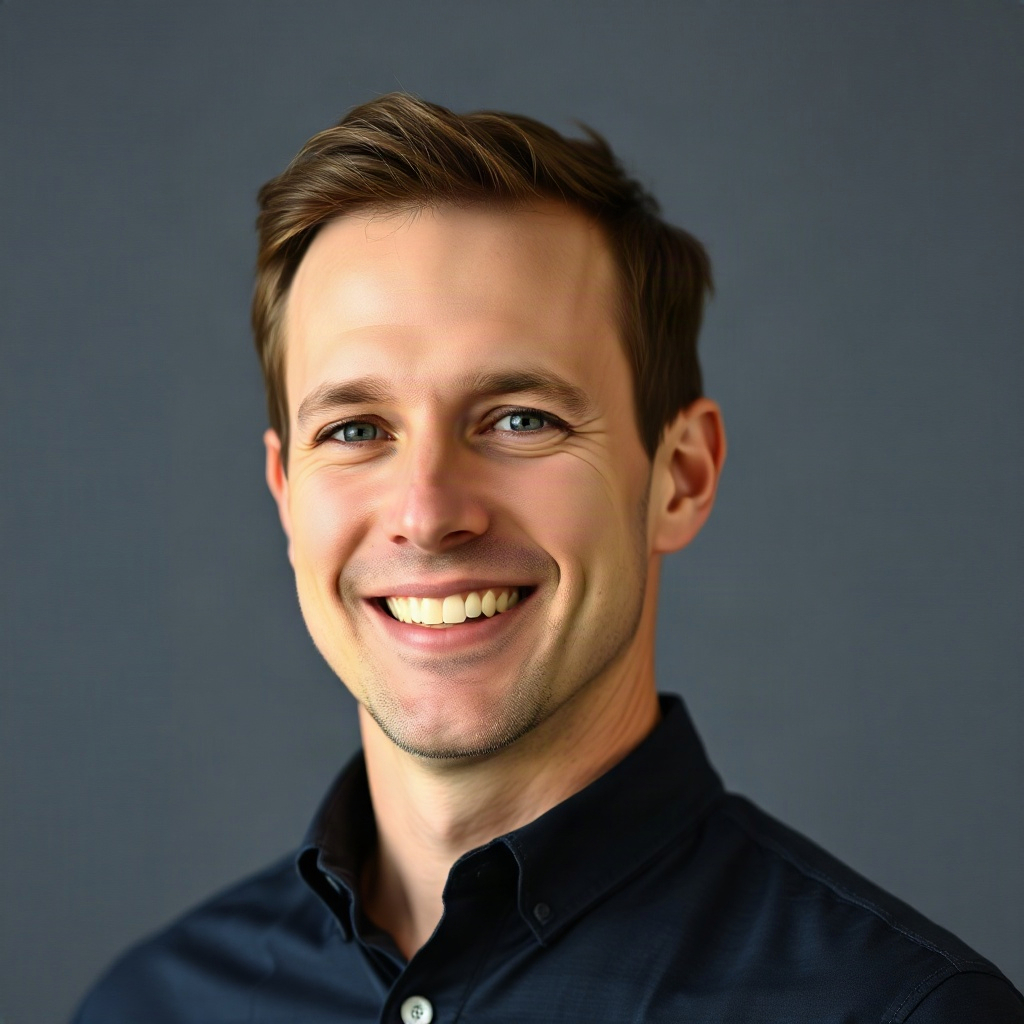 smiling man portrait, neutral background, professional headshot