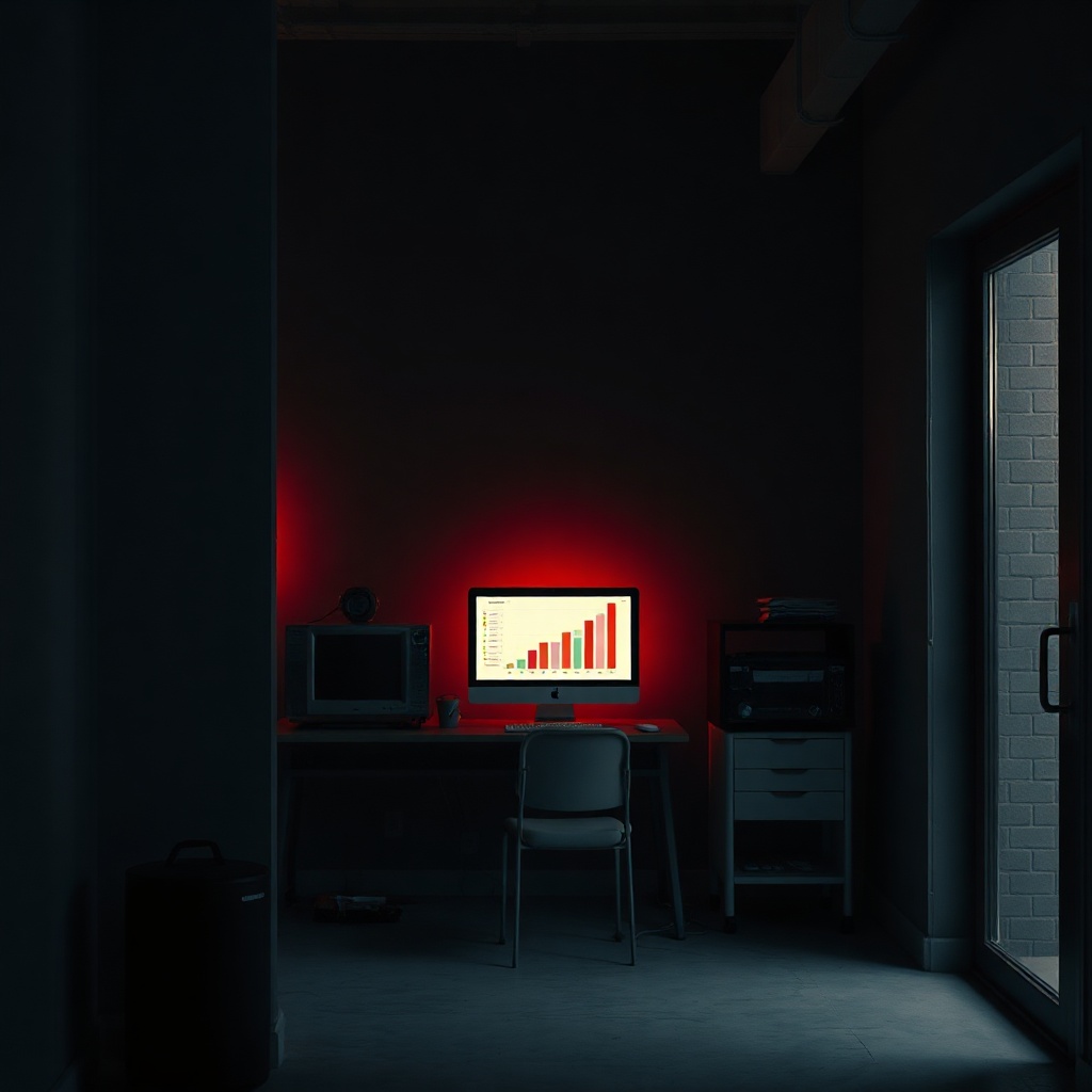 dark moody minimalist chart display, gold lines on black background