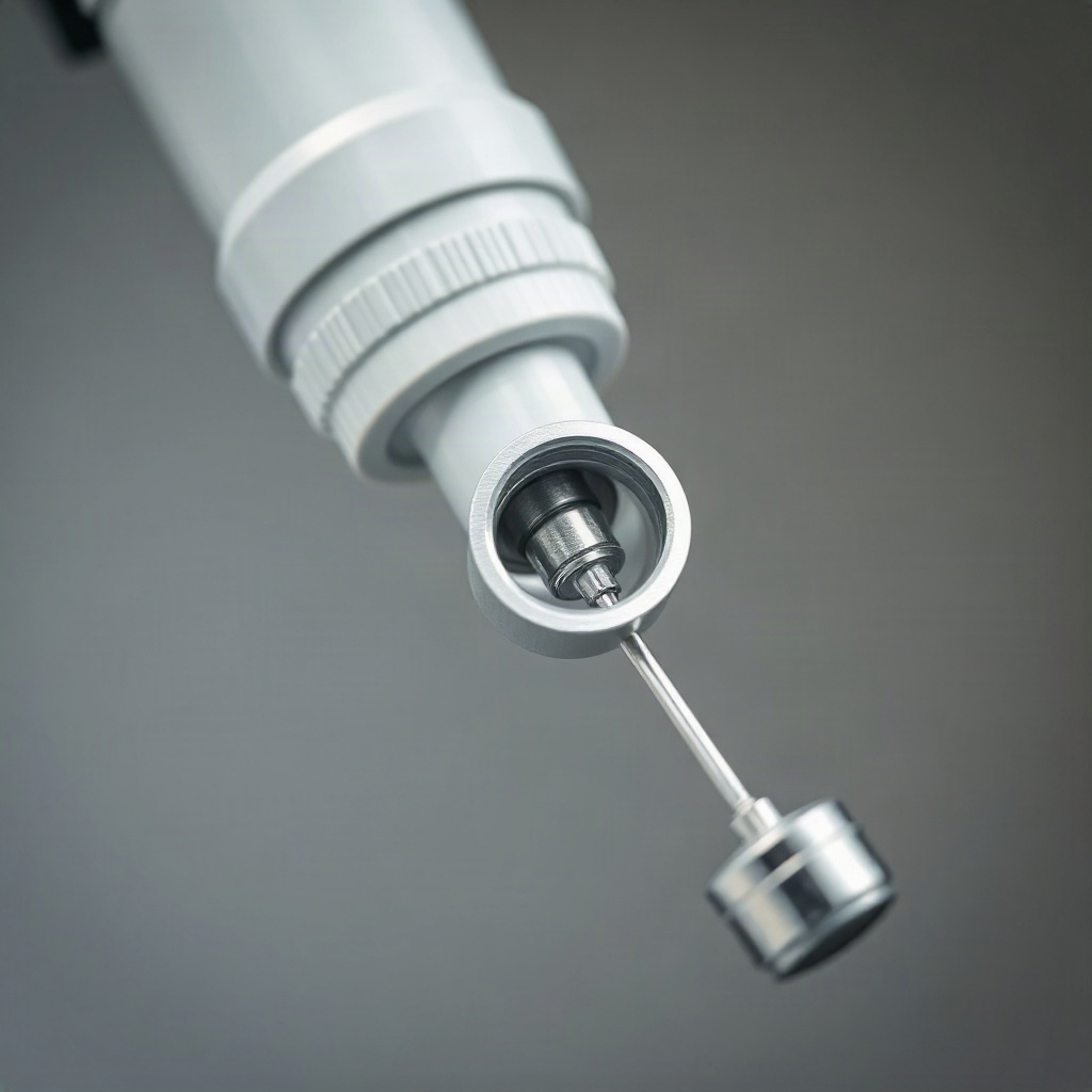 endoscopy instrument close up, medical studio photography, neutral background