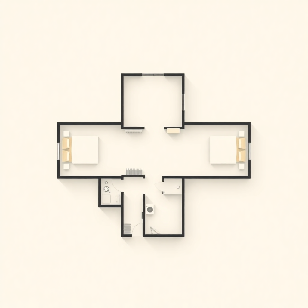 minimalist architectural floor plan blueprint first floor apartment building top-down view clean lin