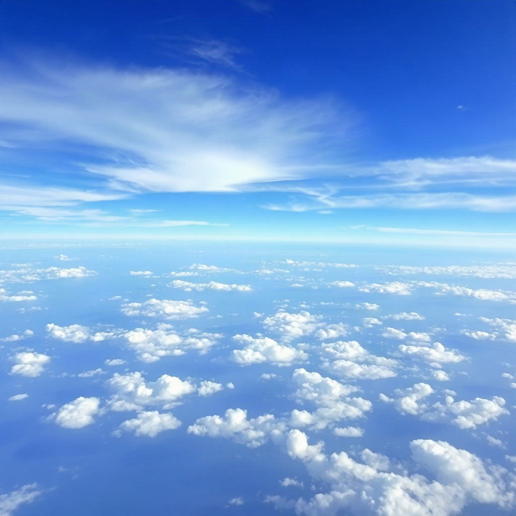 serene blue sky with soft white clouds, high altitude view, atmospheric photography