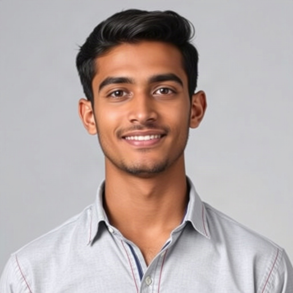 portrait headshot of a young Indian man, without background